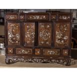 A small Chinese hardwood cabinet with mother of pearl inlay, height 62cm x 77cm wide