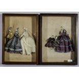 A pair of mounted French fashion diorama displays Size 29cm x 21.5cm