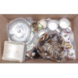 A box of assorted pottery and glass