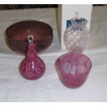 A Scottish art glass bowl, Caithness glass vase and two pieces of art glass