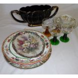 Decorative plates, vase, china trio and four sundae glasses