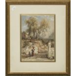 A framed watercolour of a Continental scene