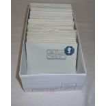 A box containing a collection of stamped envelopes