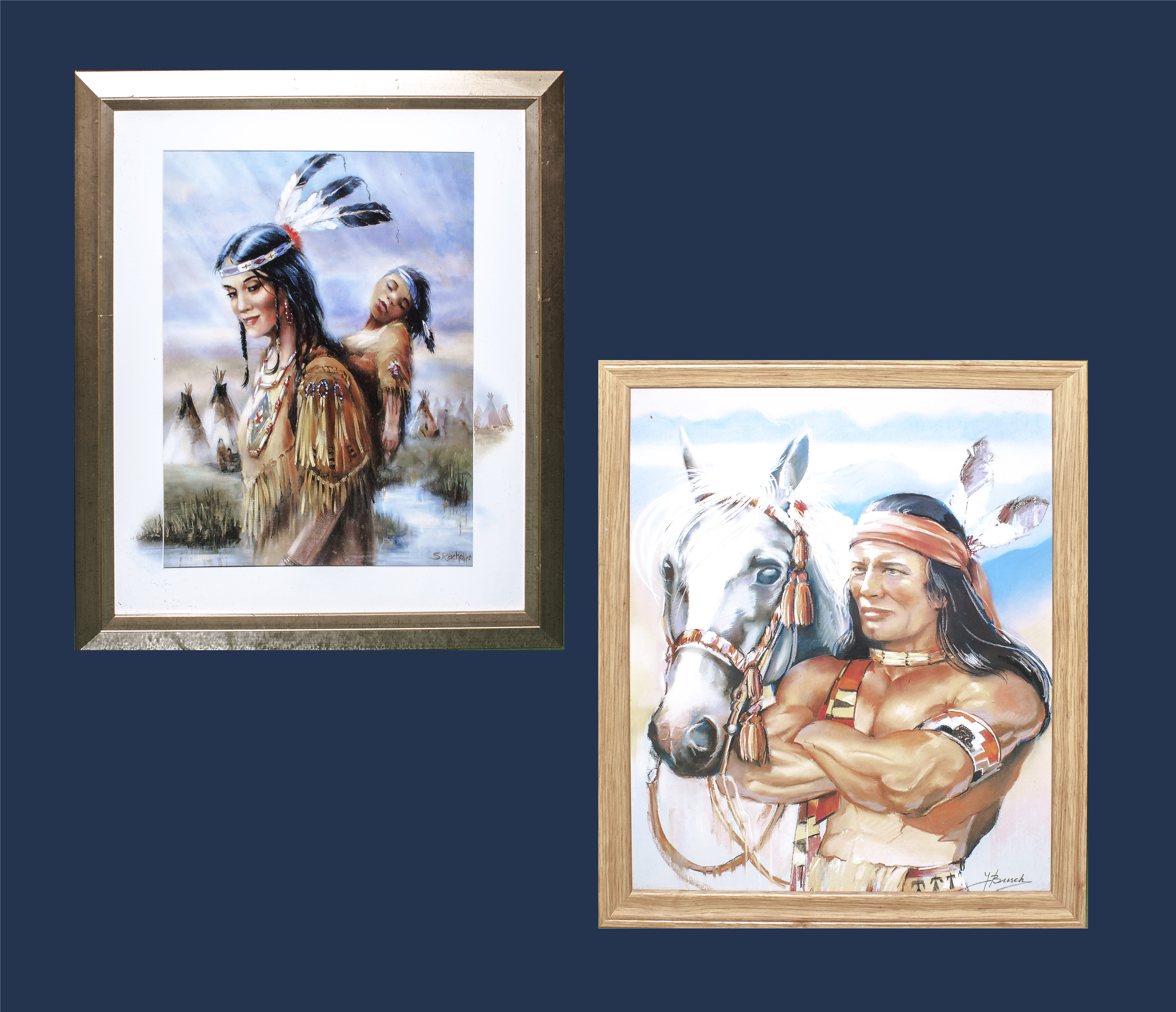 A pair of prints depicting American Indians