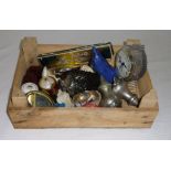 A box of ornamental items including a Carlton Ware cruet