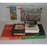 Two jigsaws, two board game and a book