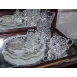 A crystal vase, jug, bowl and other items