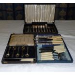 Three cased sets of cutlery