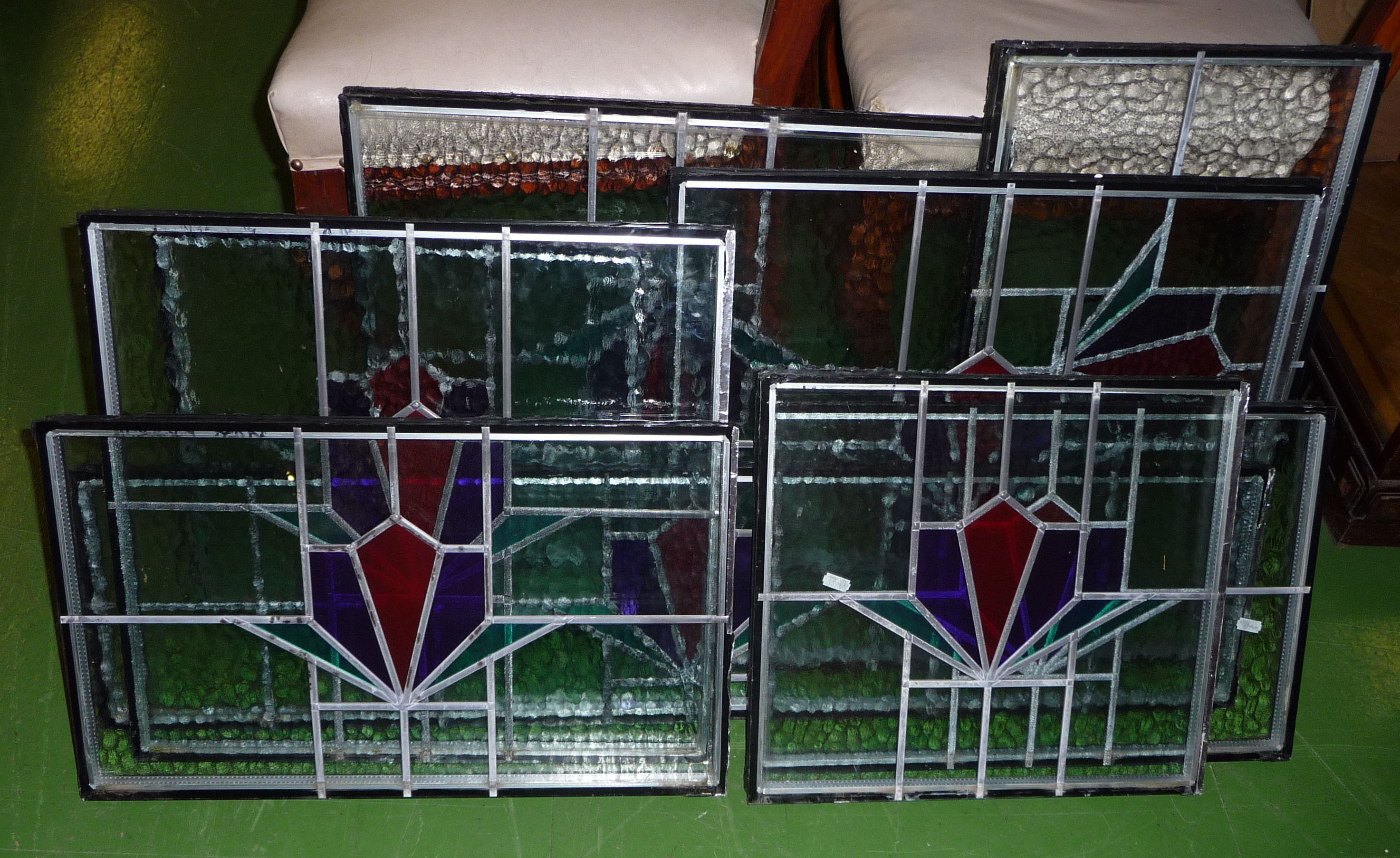 A quantity of modern leaded glass panels