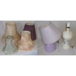 Four lamp shades and two table lamps