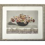 A woodblock print depicting a bowl of flowers, signed in pencil bottom right P Wagner Franck, size
