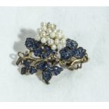 A sapphire and pearl brooch