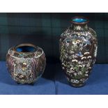 Two Japanese bronze vases with enamel decoration.
