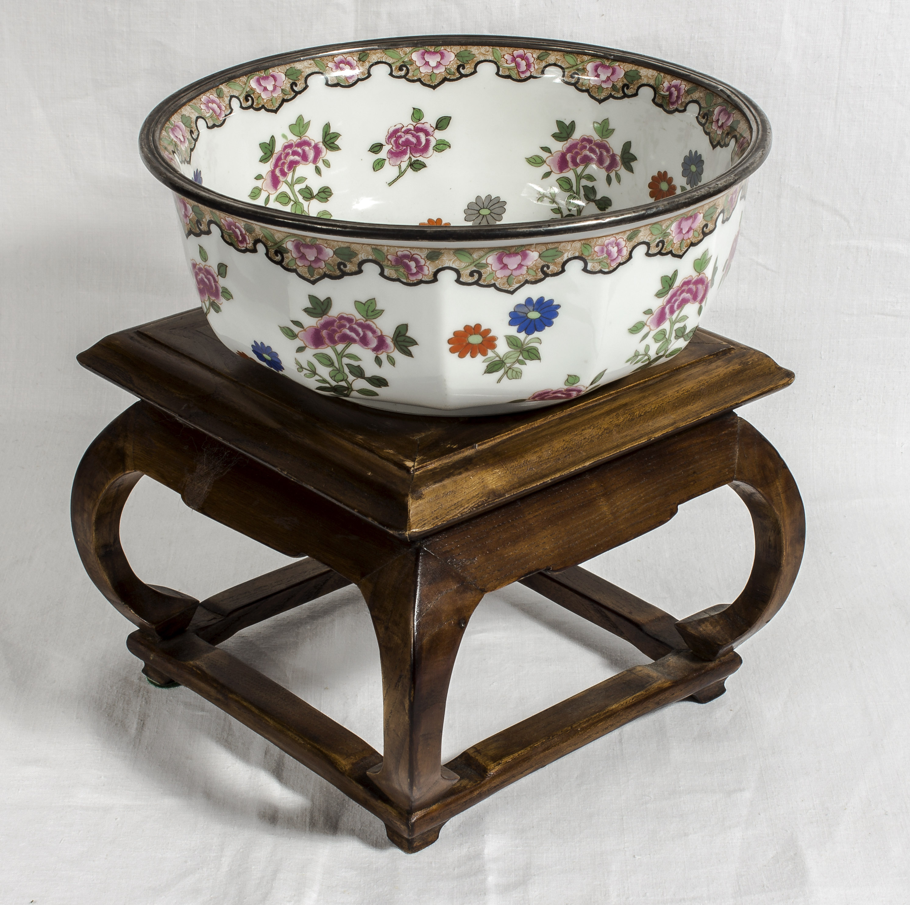 A Limoges bowl and stand, 25cm overall height, bowl 9cm high x 23.5 diameter