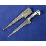 A bone handled dagger and scabbard