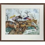 A framed pastel depicting race horses signed Goody 1985, size 23.5cm x 33cm