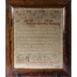 A rosewood framed sampler Honour Thou Thy Parents by Elenor R Palmer aged 11 Barnton School 1854,