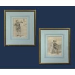 A pair of framed antique pencil drawings, size 19.5cm x 15.5cm