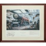 A framed limited edition print # 340/850 of 'The Duchess of Hamilton' steam powered locomotive,