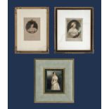 Three framed miniature prints of ladies