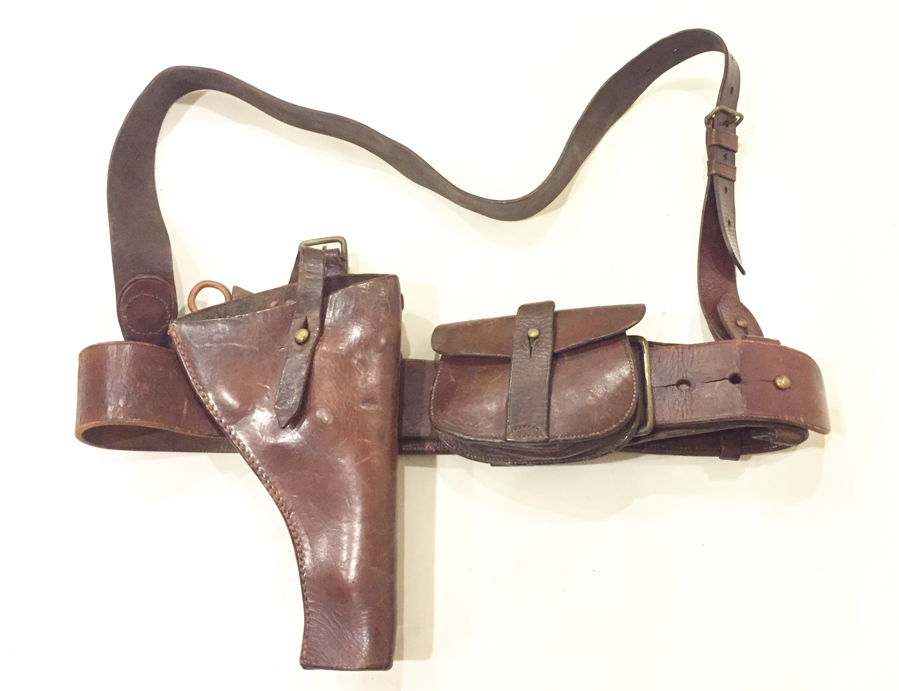 WW1 Period British Army Leather Equipment. Comprising: Officer’s Sam Browne belt with single brace