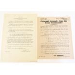 1944 Signed Field Marshal The Viscount Montgomery Christmas Message to the 21 Army Group.