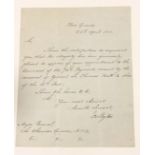 1846 Duke of Wellington Signed Letter of Duke of 74th regiment of Foot Interest. This single sided