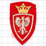 Polish 15th Infantry Division WW2 cloth formation sign. Red shield embroidered with white eagle