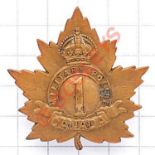 Canadian 1st Canadian Military Police Detachment WW1 brass CEF cap badge A fine rare die-stamped