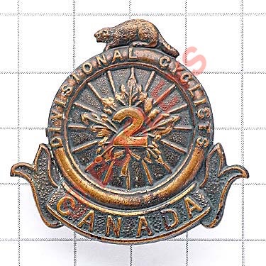 Canadian 2nd Divisional Cyclist Company, CEF WW1 bronze cap badge Die-stamped example Loops (flat