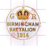 Birmingham Battalion 1914 Kitchener’s Army lapel badge / Brooch. Has been mounted into a yellow