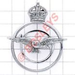 RAF Chaplain’s Assistant’s King’s Crown chrome cap badge. Die-stamped. Crowned double circle bearing