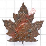 Canadian 228th Bn. CEF bronze WW1 cap badge. Die-stamped. Bailey Loops (flat type)