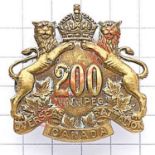 Canadian 200th (Winnepeg) Bn. CEF bronze WW1 cap badge. Die-stamped. Birks 1916 Loops (flat type)