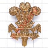 Irish. Leinster Regiment WW1 all brass economy cap badge circa 1916-18. Die-stamped Slider
