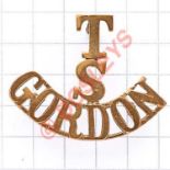 T / S / GORDON (Shetland Companies) rare Scottish brass shoulder title. (Westlake 1385) Loops HQ