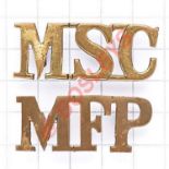 MSC pre 1898 Medical Staff Corps brass shoulder title together with MFP title (Military Foot