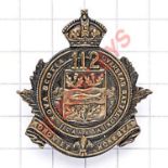 Canadian 112nd Bn. CEF bronze WW1 cap badge. Die-stamped. Loops