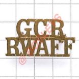 GCR / RWAFF post 1928 Gold Coast Regiment brass shoulder title. Faint stamp W. Dowler, B'ham Loops