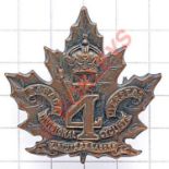 Canadian 4th Divisional Cyclists CEF bronze WW1 cap badge. Die-stamped (Cox 853) Bailey Loops (