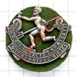 Canadian 90th (Winnipeg Rifles) Bn CEF WW1 cap badge. Die-stamped white metal Loops