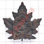 Canadian 124th Bn. CEF bronze WW1 cap badge. Die-stamped. Loops