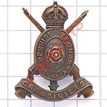 Hampshire Carabiniers OSD bronze cap / collar badge. Die-cast Loops