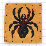 81st (West African) Division WW2 cloth formation sign. Black spider embroidered on yellow cotton