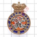 RMC Sandhurst Victorian Officer Cadet's cap badge. Crowned pierced circlet ''Nec Aspera Terrent'' on