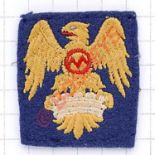 7th General Hospital RAMC cloth formation sign. Blue felt rectangle embroidered with yellow eagle