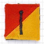Royal Armoured Corps Instructor’s slip-on cloth formation sign. Black I embroidered on diagonally