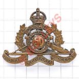 Canadian 50th Field Battery Artillery CEF bronze WW1 cap badge. Die-stamped. Short blades replaced