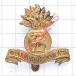 Irish. Royal Dublin Fusiliers WW1 all brass economy Irish cap badge circa 1916-18. Die-stamped