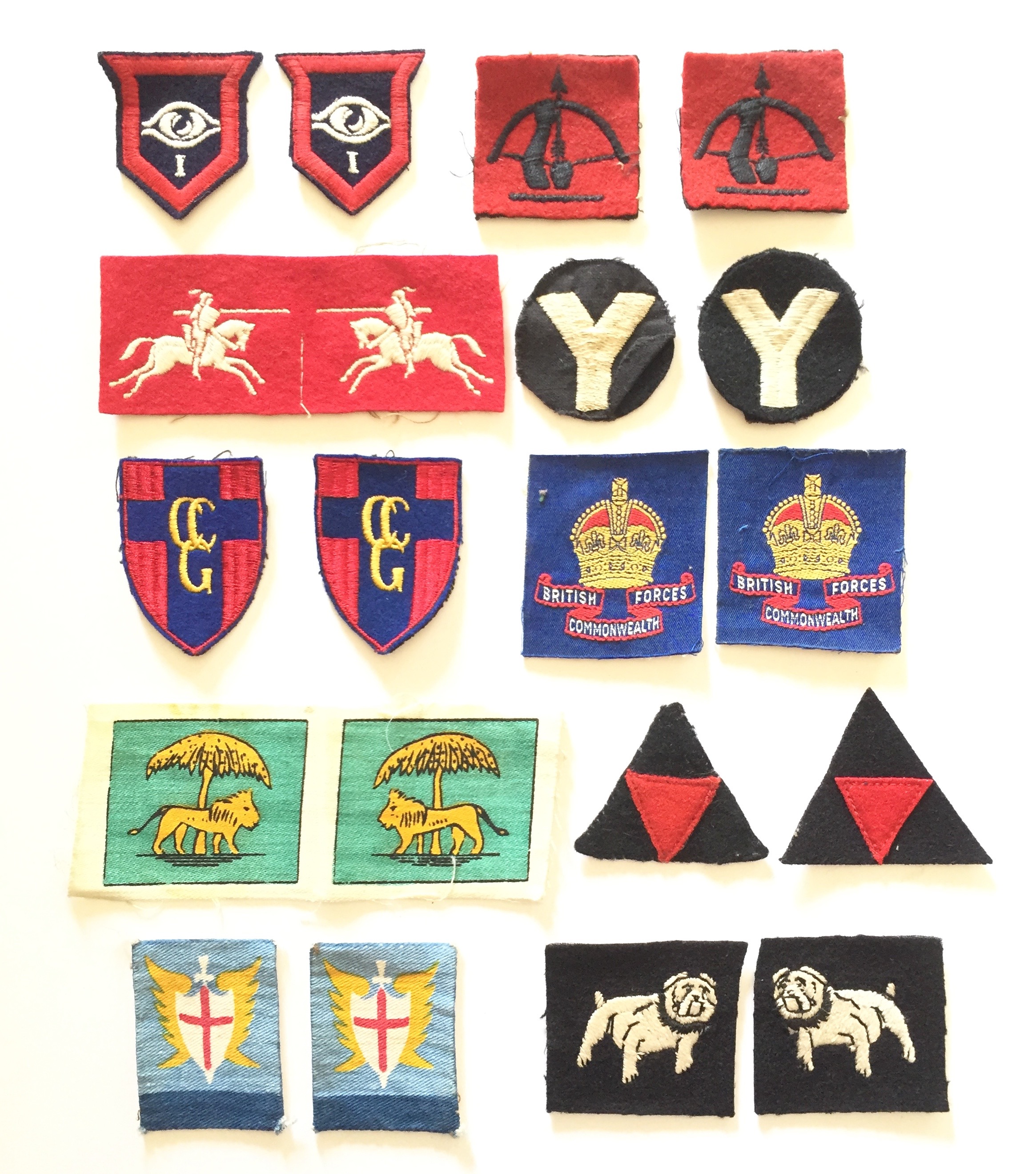 Selection of WW2 & Post WW2 British Army Pairs Cloth Formation Badges. A selection of Ten Pairs.